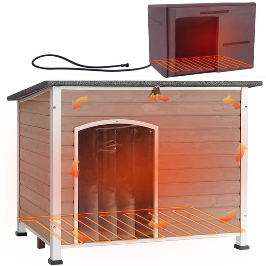 MEDEHOO AIR76-M-HP Insulated Heated Dog House with Insulated Liner & Heating Pad, All-Around Iron Frame Large Outdoor Dog House for Small & Medium & Large Dogs, Waterproof