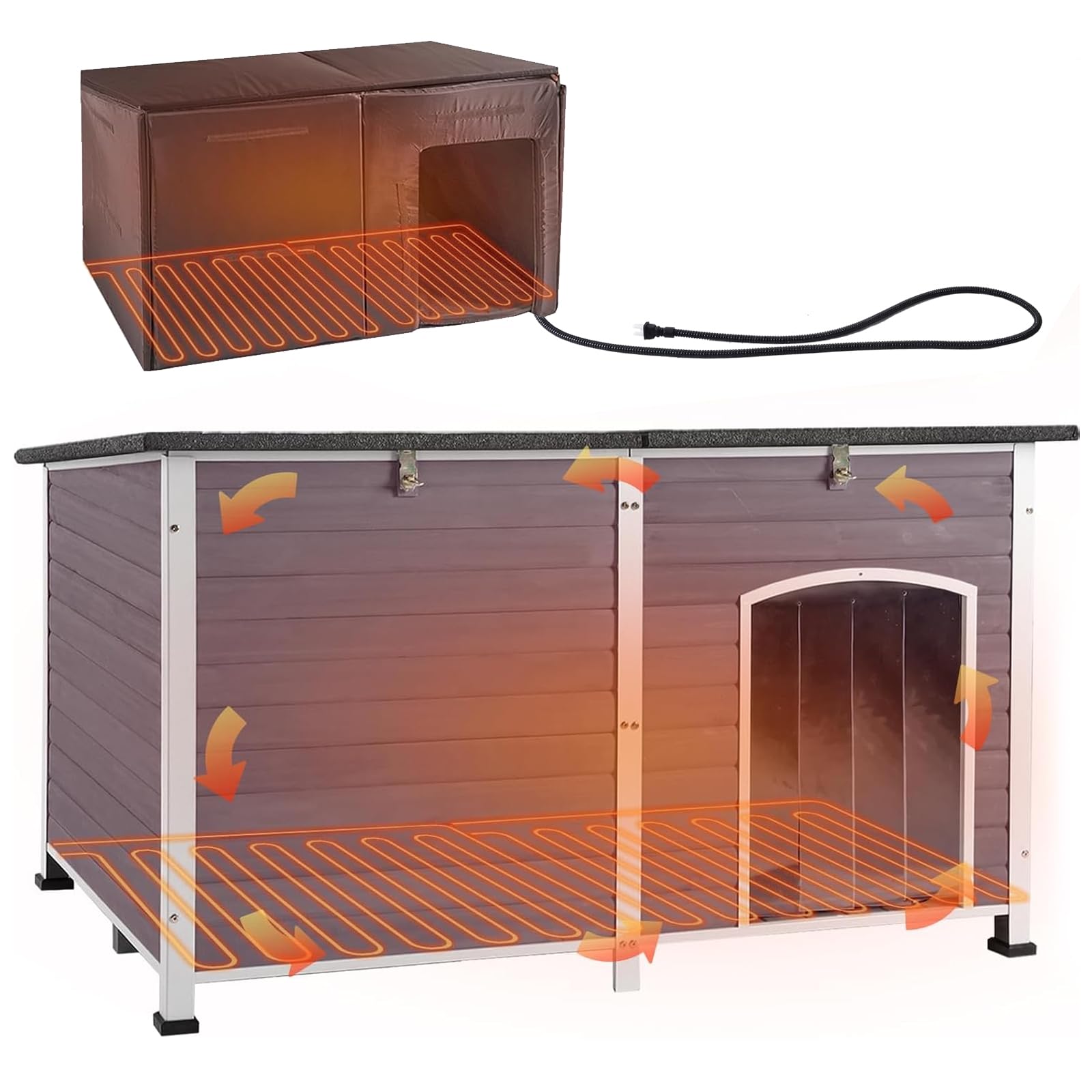 Heated Dog House with Adjustable Heating Pad – Timer Auto-Off