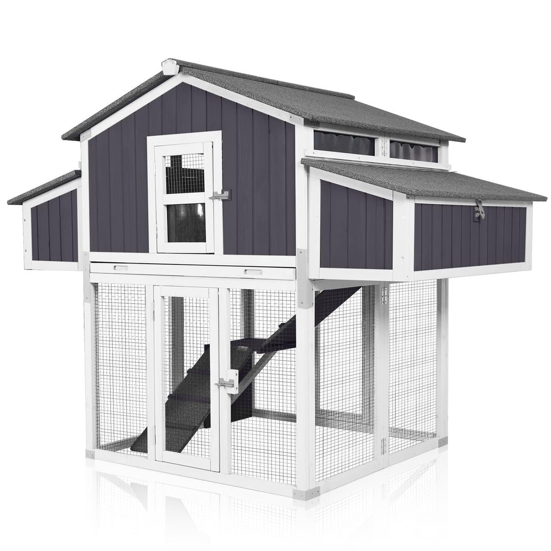 MEDEHOO Foldable Chicken Coop with Two Nest Box, 69.8'' Wooden Hen House for 4 6 Chickens