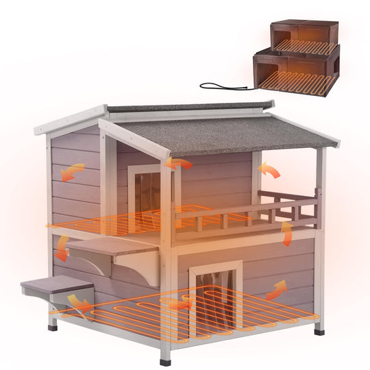 MEDEHOO Heated Outdoor Cat House for Outside, Insulated Winter Feral Cat Shelter with Heated Pad and Insulated Liner, Weatherproof