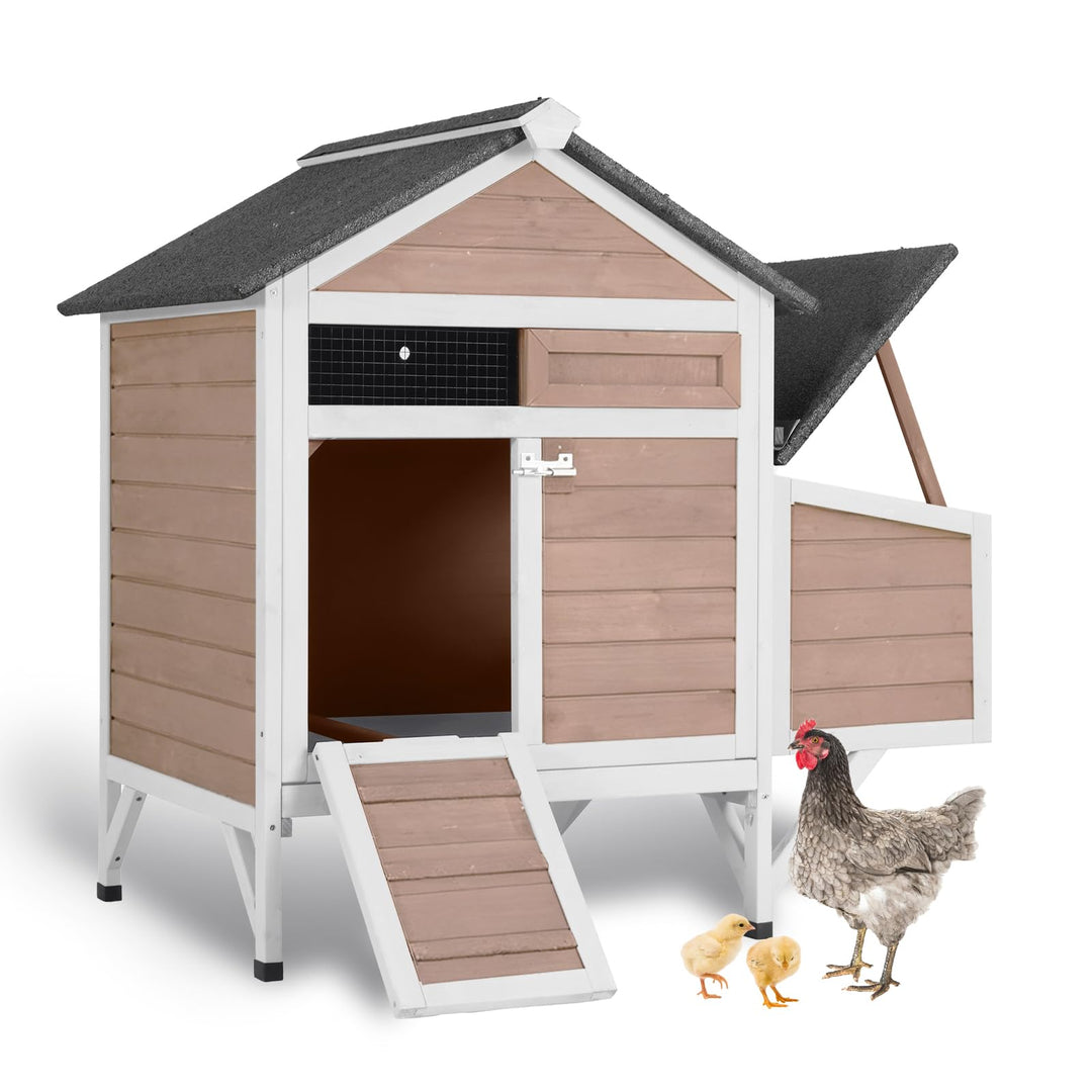 MEDEHOO AIR7020 Chicken Coop for 2 Chickens Home Ues Outdoor Small Wooden Chicken House with Expandable Run for Poultry Duck Coop Pull Out Tray Quail Cage,Hen Habitat