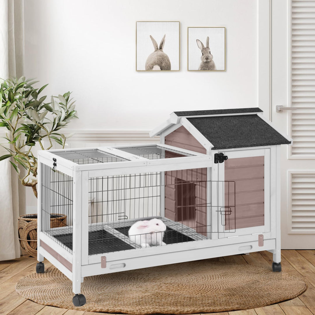 Suumerpety AIR24 Rabbit Hutch Bunny Cage Guinea Pig House with Wheels