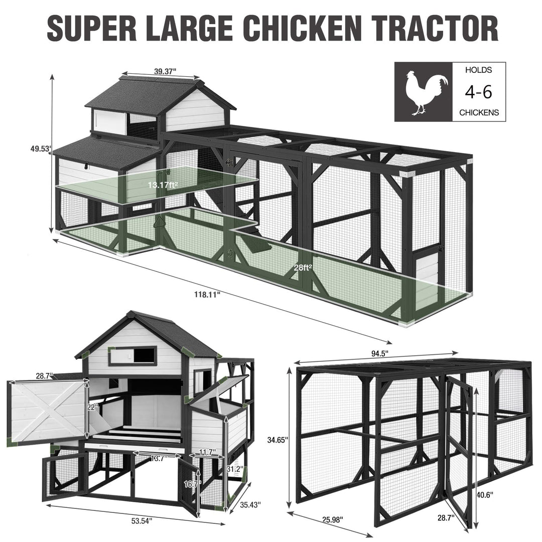 MEDEHOO 118" Outdoor Large Chicken Coop with Run for 8-10 Chickens-AIR46-M