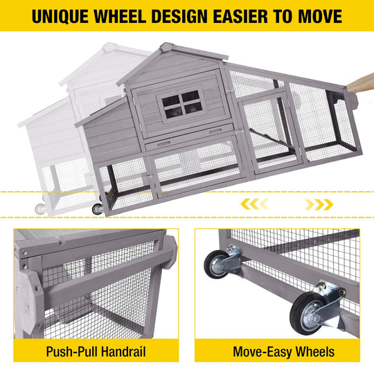 MEDEHOO 69“ Chicken Coop Mobile Hen Coop Large Poultry Cage with Wheels Outdoor