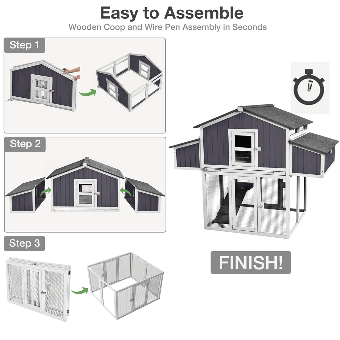 MEDEHOO Foldable Chicken Coop with Two Nest Box, 69.8'' Wooden Hen House for 4 6 Chickens