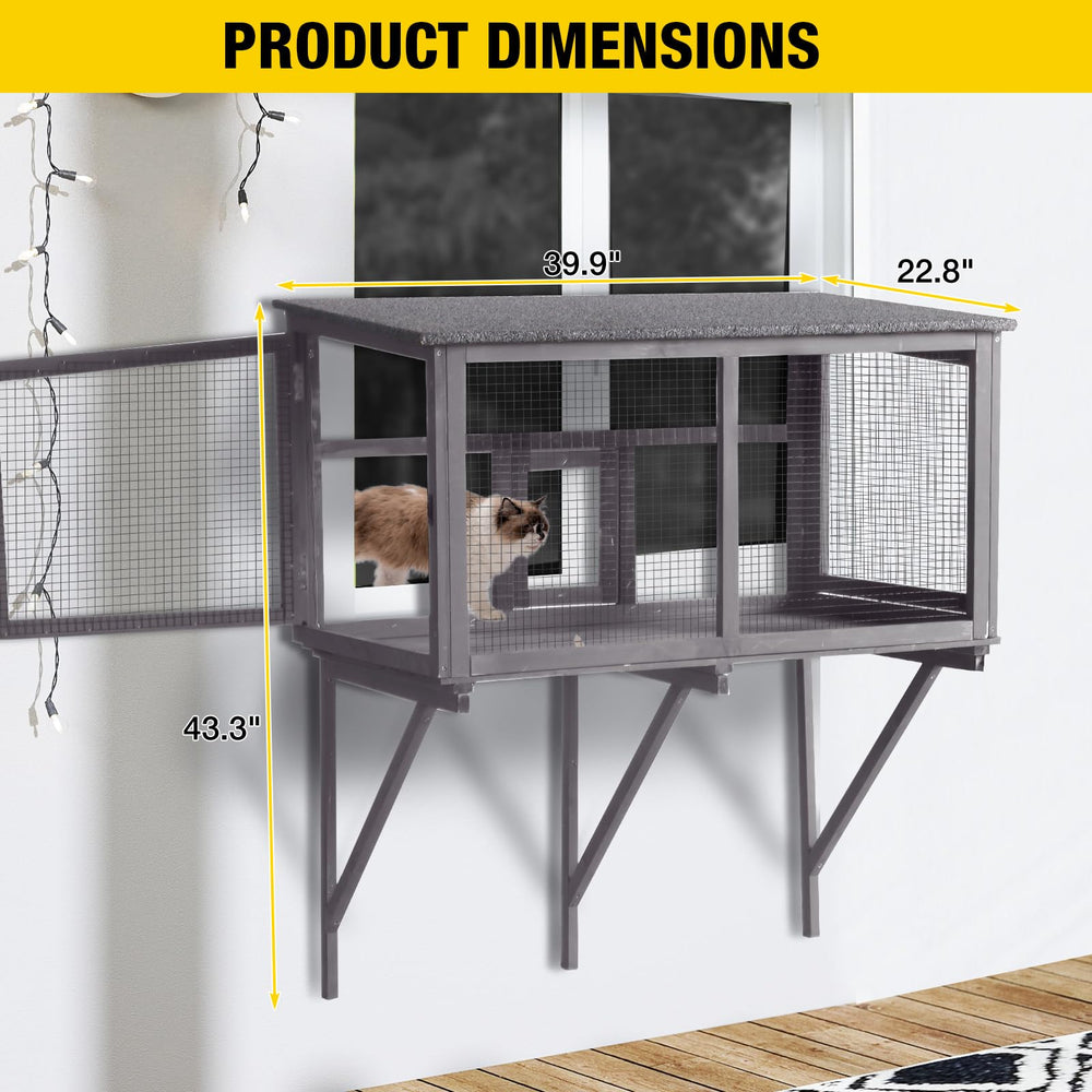 MEDEHOO AIR7016 Catio Outdoor Cat Enclosure, Cat Window Box for 1-2 Cats with Weatherproof Asphalt Roof & Lockable Door, Expendable Secure Window Perch House for Large Outdoor Cats
