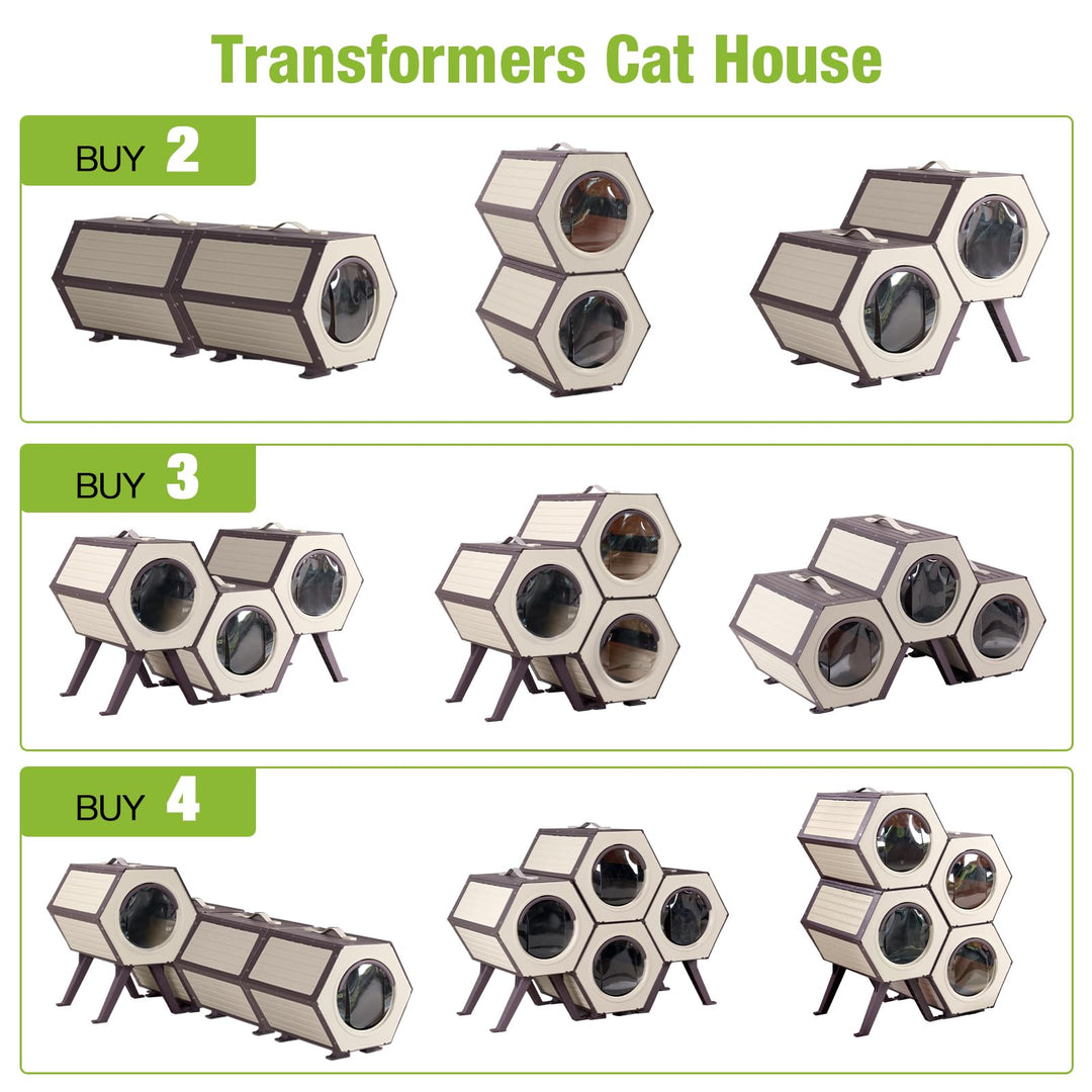 MORGETE Outdoor Heated Cat House with Heated Pad, Insulated Feral Cat Shelter House & Condo with Escape Door for Winter Weatherproof, Brown & White, 2 Set