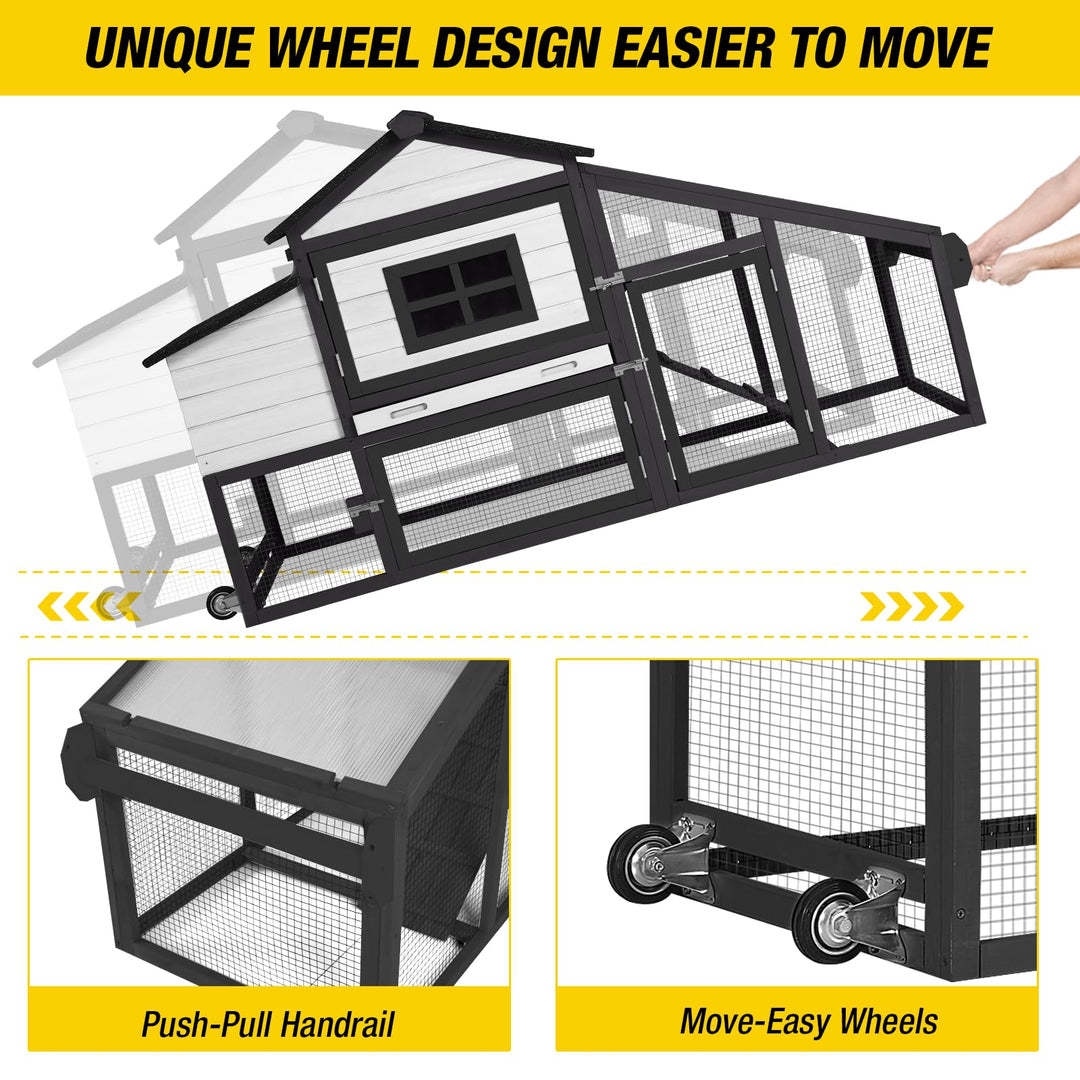 MEDEHOO 69“ Chicken Coop Mobile Hen Coop Large Poultry Cage with Wheels Outdoor
