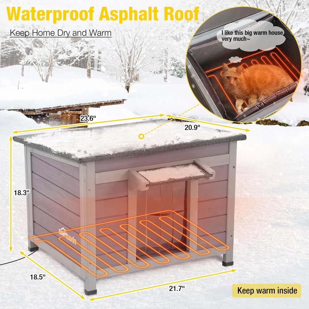 MEDEHOO AIR12-IN-HP Outdoor Heated Cat House with Heated Pad & Insulated Liner, Weatherproof Insulated Feral Cat Shelter for Winter