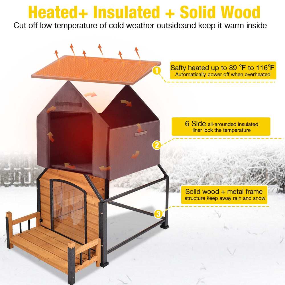 MEDEHOO AIR80-L-IN-HP Heated Dog House Outdoor 50.9" Large Dog Kennel with Metal Frame Insulated Indoor Dog Cage for Small Medium Large Dogs with Heater and Insulated Liner