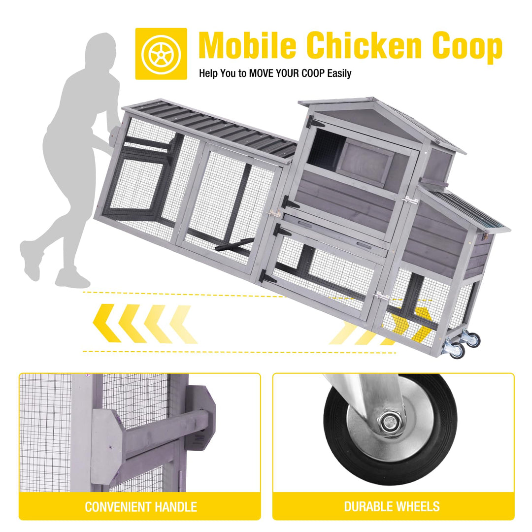 Suumerpety Large Chicken Coop on Wheels, Wooden Hen House with Nest Box and Weatherproof Roof