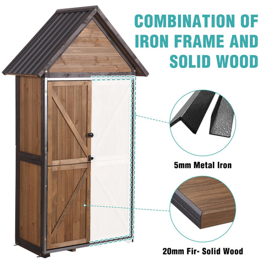 MEDEHOO AIR7004 Shed Outdoor Storage Cabinet with All-Around Strong Metal Frame Wooden Tool House