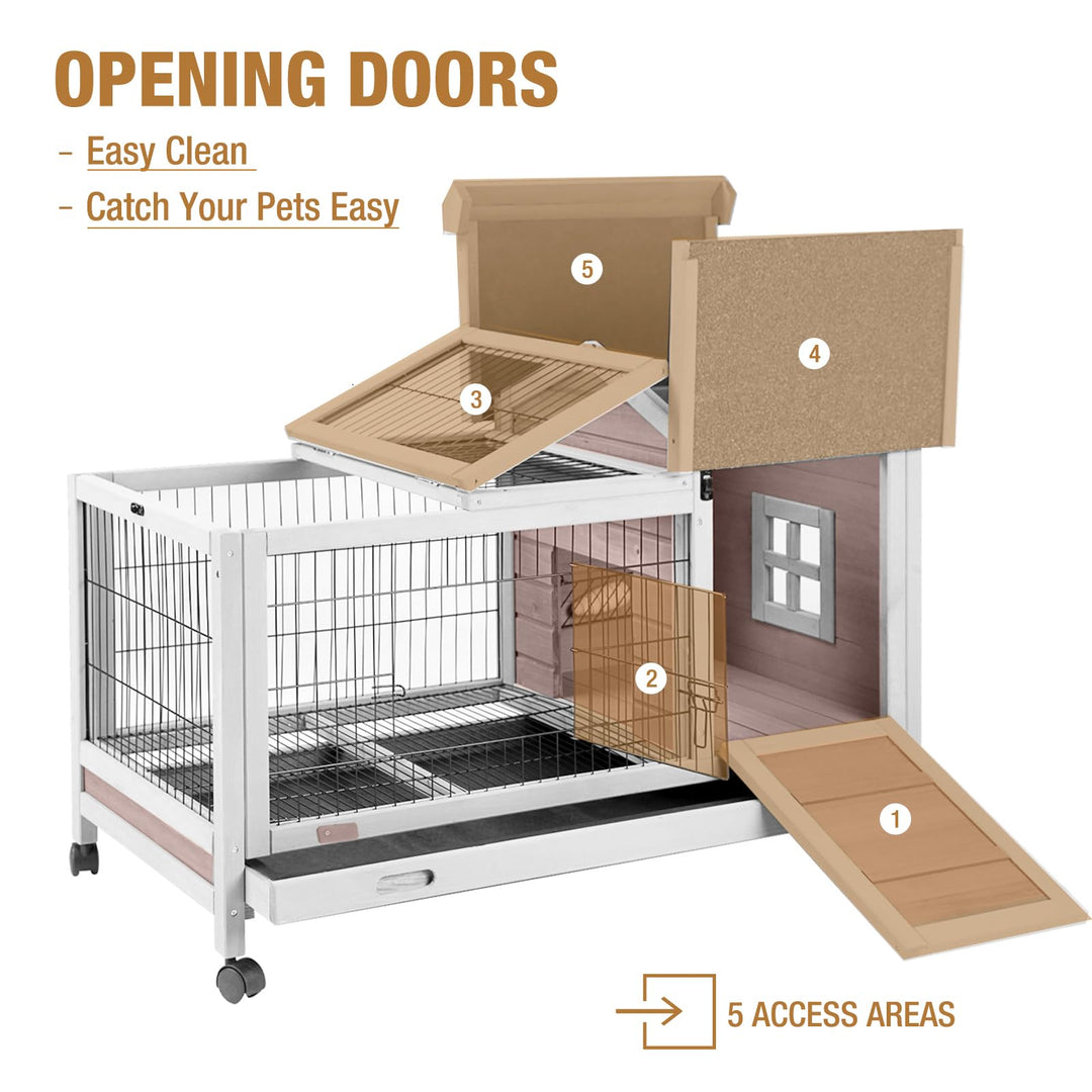 Suumerpety AIR24 Rabbit Hutch Bunny Cage Guinea Pig House with Wheels