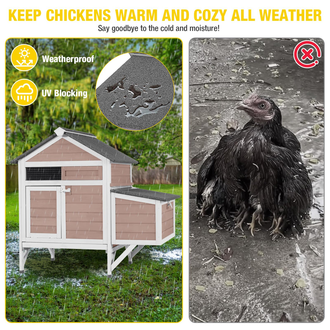 MEDEHOO AIR7020 Chicken Coop for 2 Chickens Home Ues Outdoor Small Wooden Chicken House with Expandable Run for Poultry Duck Coop Pull Out Tray Quail Cage,Hen Habitat