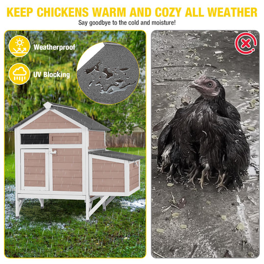 MEDEHOO AIR7020 Chicken Coop for 2 Chickens Home Ues Outdoor Small Wooden Chicken House with Expandable Run for Poultry Duck Coop Pull Out Tray Quail Cage,Hen Habitat