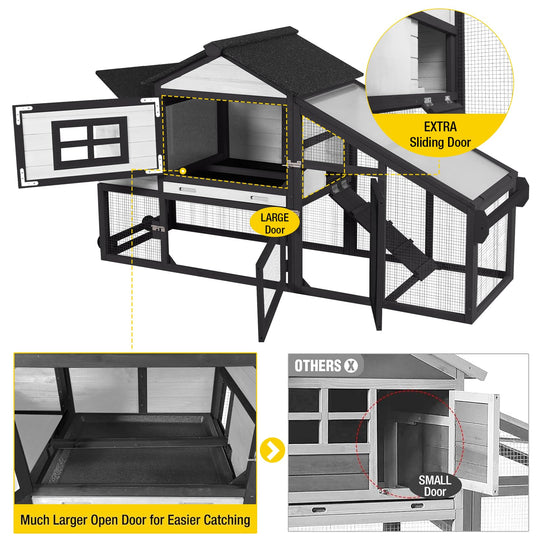 MEDEHOO 69“ Chicken Coop Mobile Hen Coop Large Poultry Cage with Wheels Outdoor