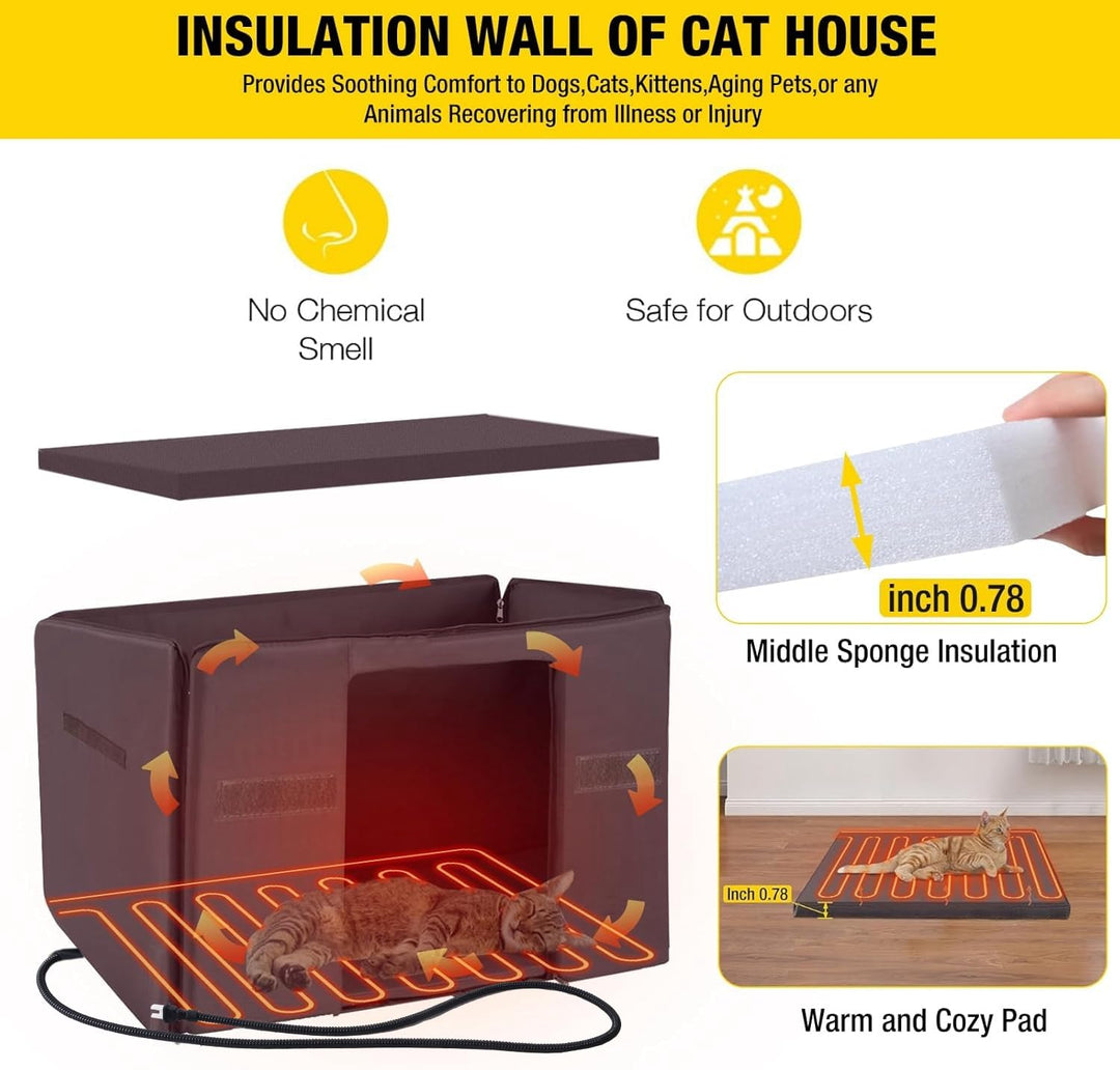MEDEHOO AIR12-IN-HP Outdoor Heated Cat House with Heated Pad & Insulated Liner, Weatherproof Insulated Feral Cat Shelter for Winter