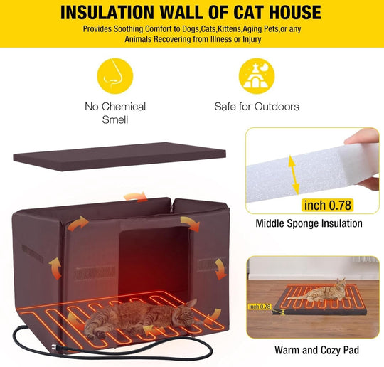 MEDEHOO AIR12-IN-HP Outdoor Heated Cat House with Heated Pad & Insulated Liner, Weatherproof Insulated Feral Cat Shelter for Winter
