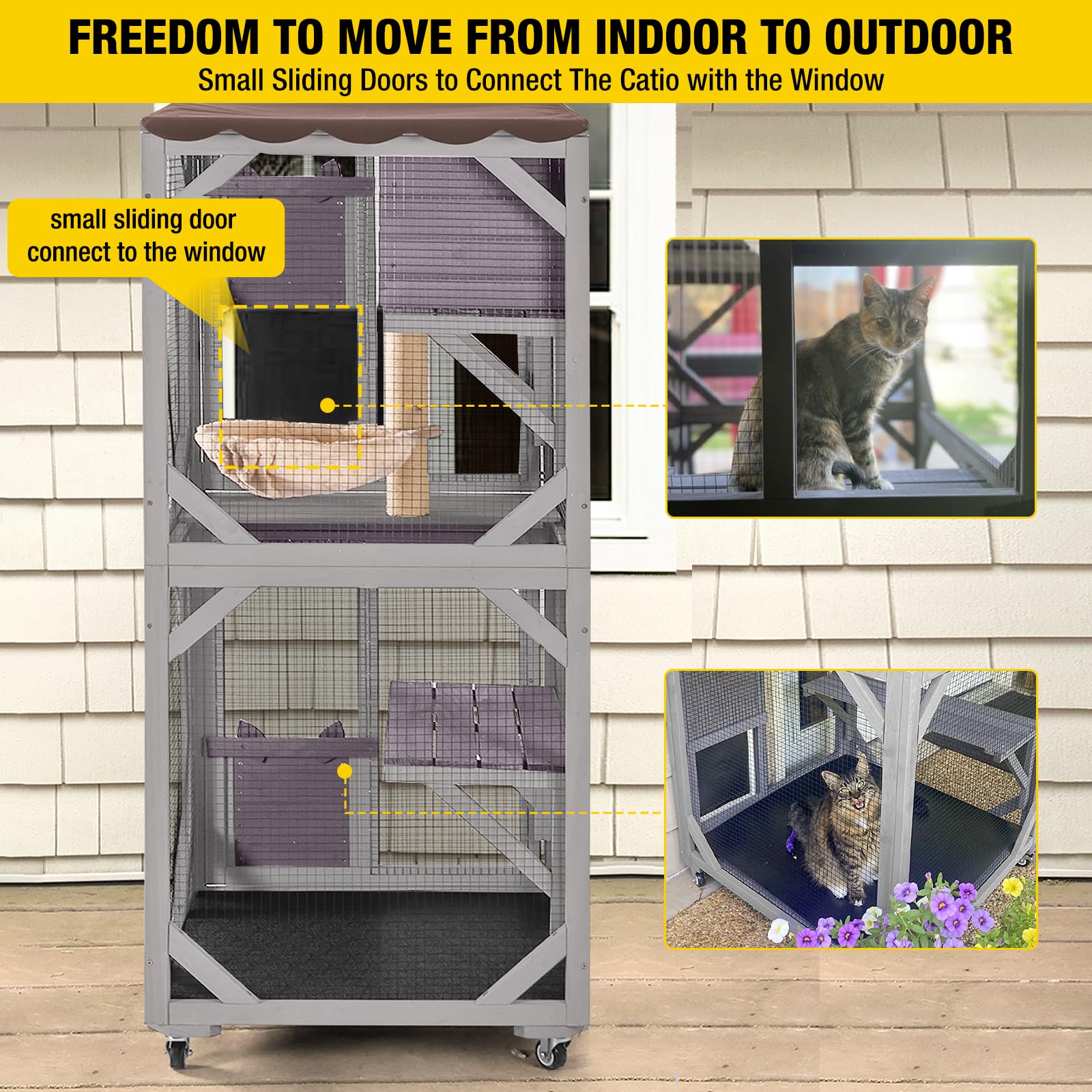 Morgete Outdoor Cat Catio Enclosure With Wheels, Movable Outdoor Cat H 