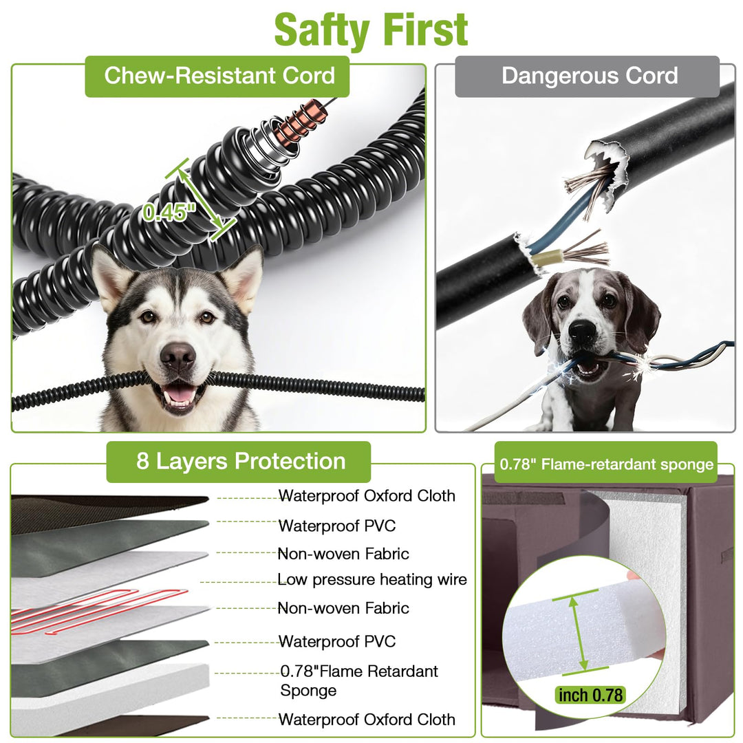 MEDEHOO AIR43-M-HP Heated Dog House with Heater and Insulated Liner, Outdoor Insulated Dog Kennel with Metal Frame Large Dog Crate for Medium to Large Dogs for Winter, 43.3" L Gray