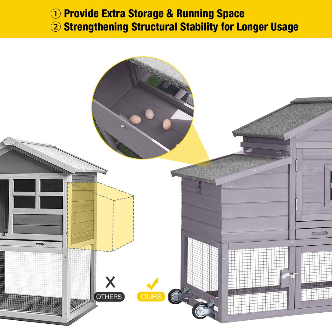 MEDEHOO 69“ Chicken Coop Mobile Hen Coop Large Poultry Cage with Wheels Outdoor