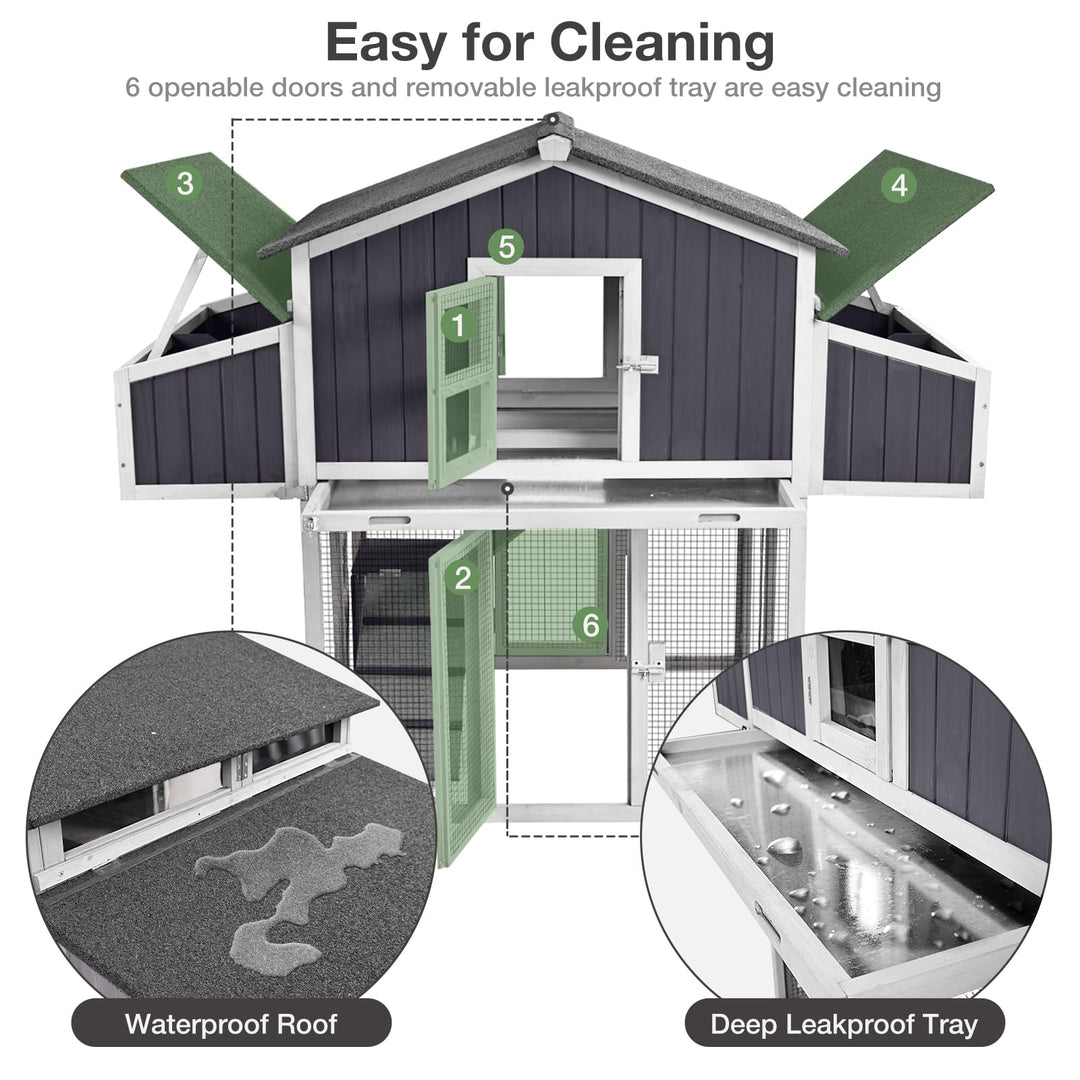 MEDEHOO Foldable Chicken Coop with Two Nest Box, 69.8'' Wooden Hen House for 4 6 Chickens