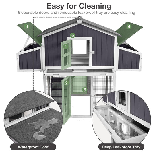 MEDEHOO Foldable Chicken Coop with Two Nest Box, 69.8'' Wooden Hen House for 4 6 Chickens