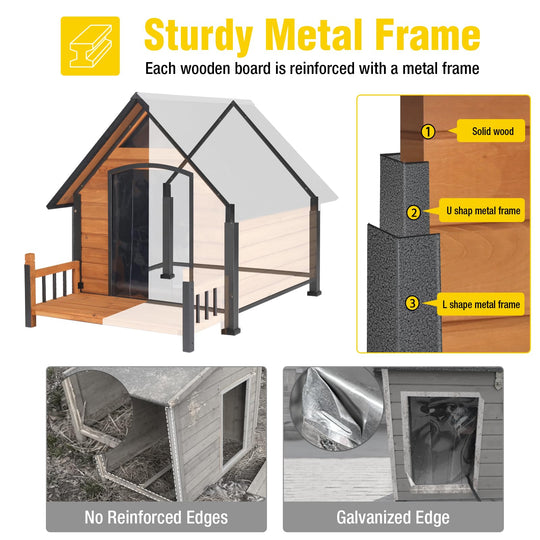 MEDEHOO AIR80-L-IN-HP Heated Dog House Outdoor 50.9" Large Dog Kennel with Metal Frame Insulated Indoor Dog Cage for Small Medium Large Dogs with Heater and Insulated Liner