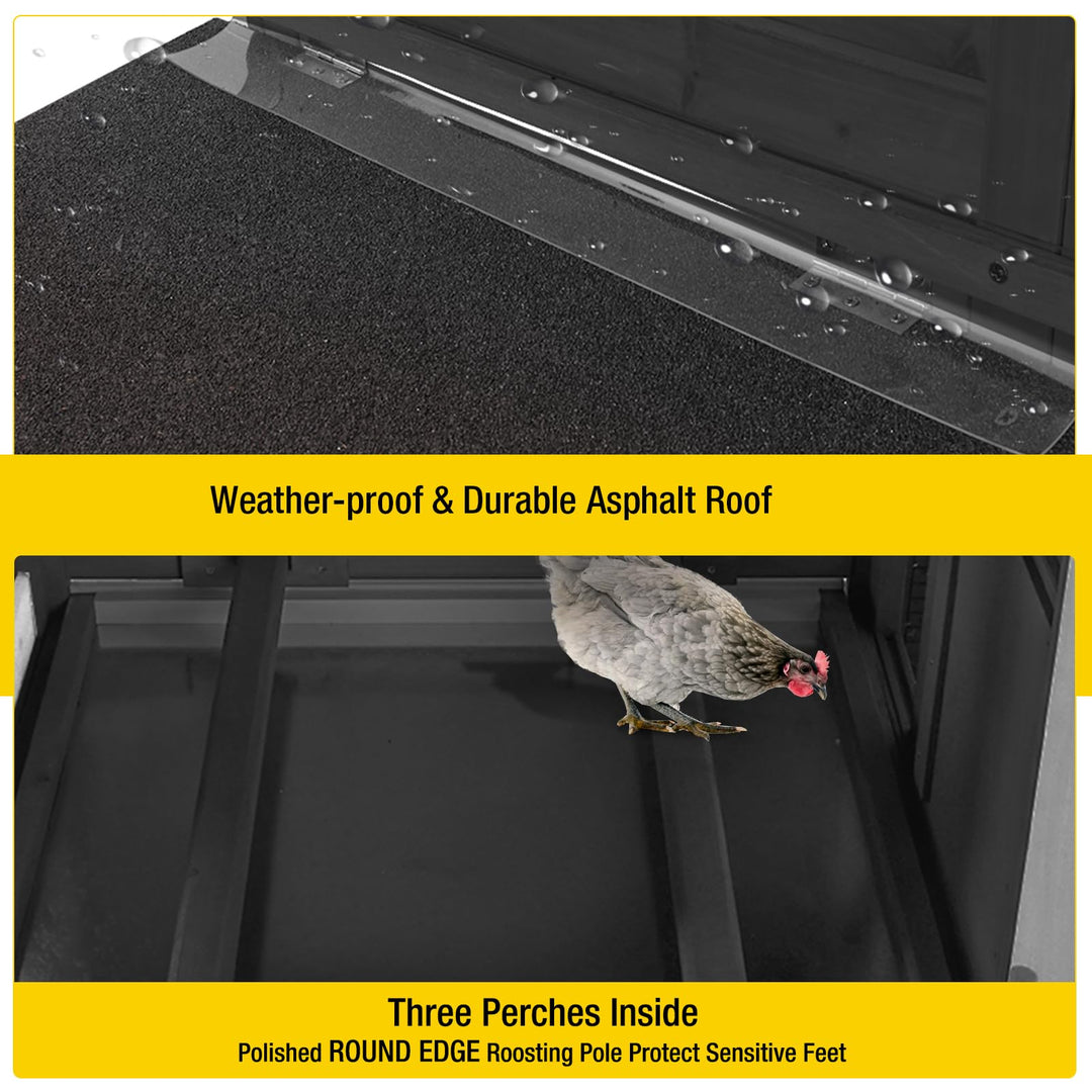 MEDEHOO Chicken Coop on Wheels, Wooden Hen House for 2-3 Chickens, Nest Box and Asphalt Roof, Black