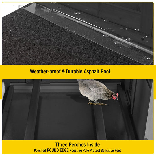 MEDEHOO Chicken Coop on Wheels, Wooden Hen House for 2-3 Chickens, Nest Box and Asphalt Roof, Black