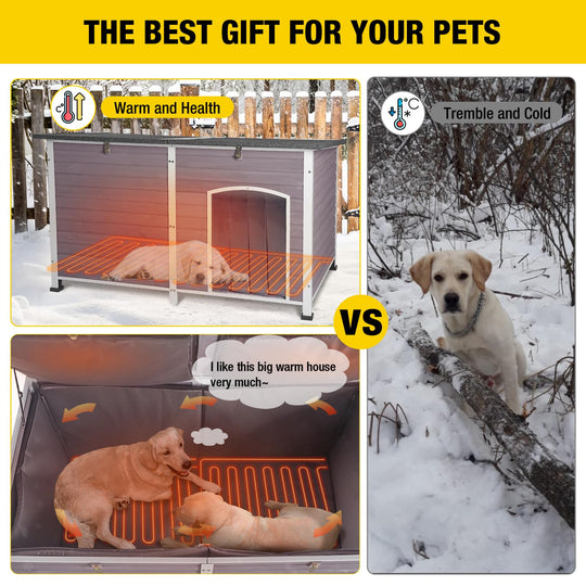 MEDEHOO AIR63/64-IN-HP Extra Large Heated Dog House with Adjustable Heating Pad for Outdoor Winter