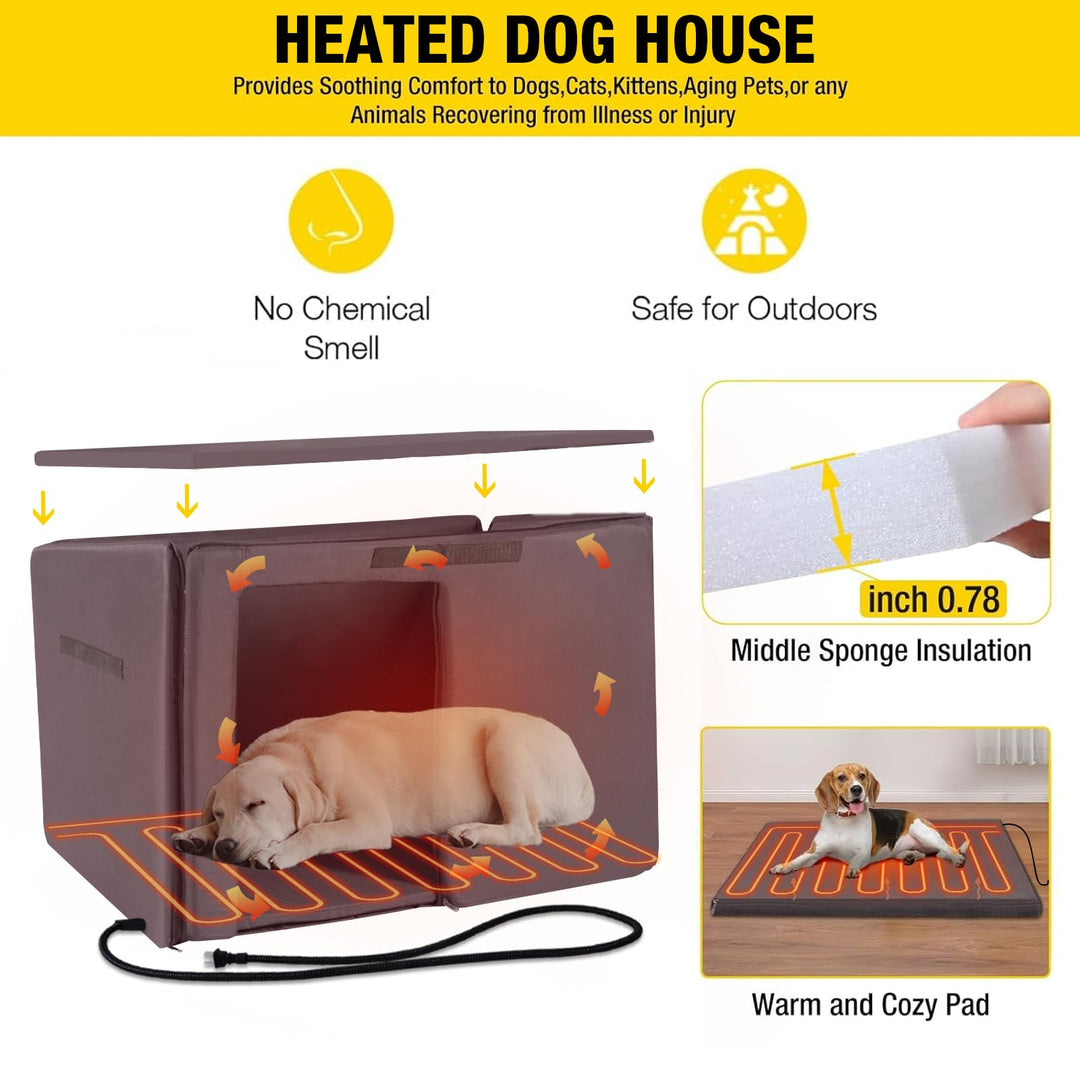 MEDEHOO AIR76-M-HP Insulated Heated Dog House with Insulated Liner & Heating Pad, All-Around Iron Frame Large Outdoor Dog House for Small & Medium & Large Dogs, Waterproof