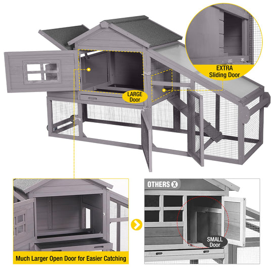 MEDEHOO 69“ Chicken Coop Mobile Hen Coop Large Poultry Cage with Wheels Outdoor