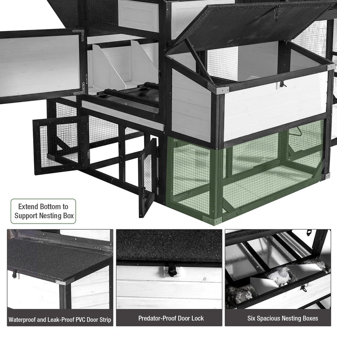MEDEHOO 118" Outdoor Large Chicken Coop with Run for 8-10 Chickens-AIR46-M