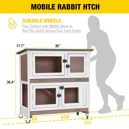 MEDEHOO Rabbit Hutch Bunny Cage Outdoors & Indoors with Wheel, Two Layer Guinea Pig House