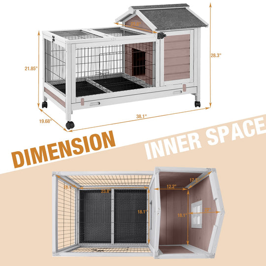 Suumerpety AIR24 Rabbit Hutch Bunny Cage Guinea Pig House with Wheels