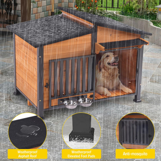 Morgete AIR7021 Dog House with Anti-Chewing Metal Frame Design Wooden Dog Kennel with Unique Design Roof, Weatherproof Dog House for Indoor & Outdoor Use