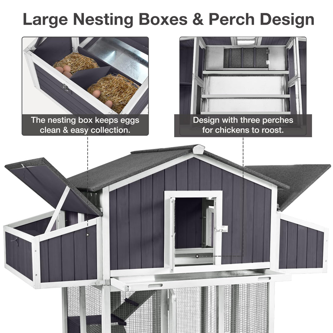MEDEHOO Foldable Chicken Coop with Two Nest Box, 69.8'' Wooden Hen House for 4 6 Chickens