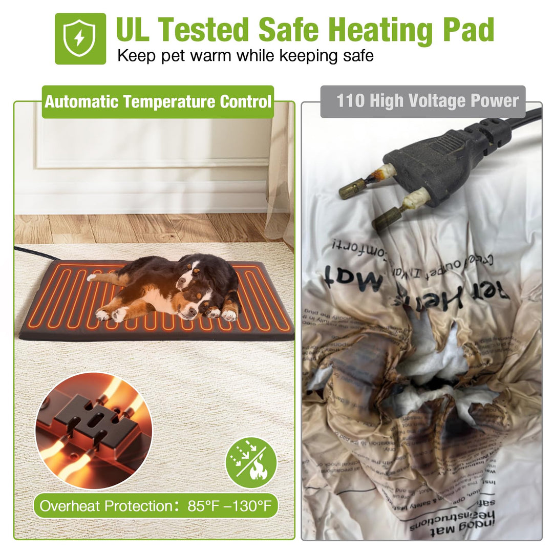 MEDEHOO AIR7021-HP Heated Dog House with Heating Pad & Anti-Chewing Metal Frame, Insulated Wooden Dog Kennel with Unique Design Roof, Weatherproof Dog House for Indoor & Outdoor Use