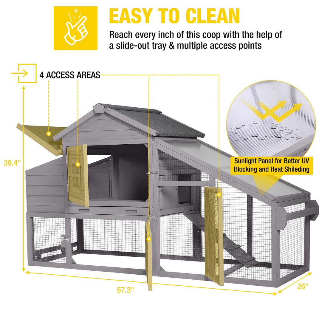 MEDEHOO 69“ Chicken Coop Mobile Hen Coop Large Poultry Cage with Wheels Outdoor