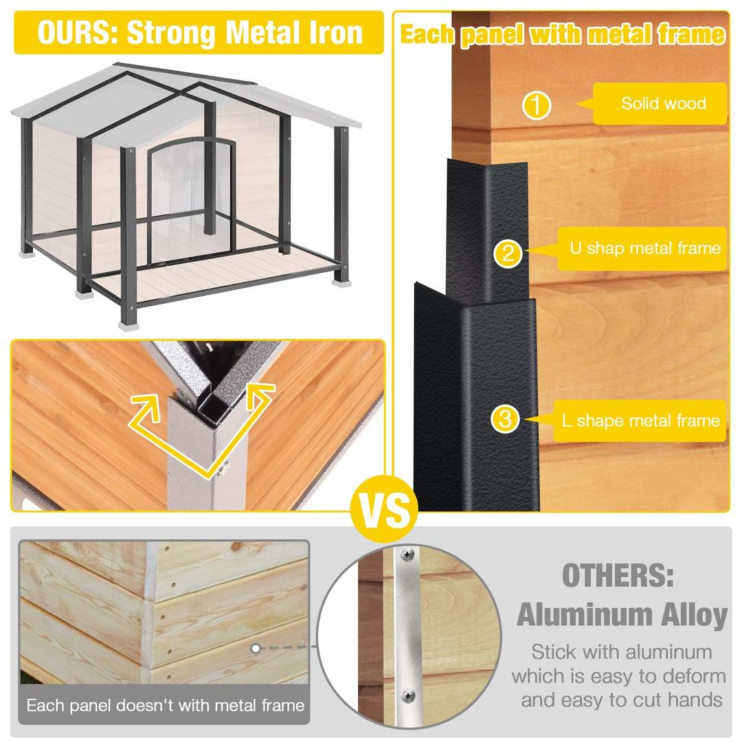 MORGETE 40.6" Large Outdoor Heated Dog House with Heating Pad & Insulated Liner, Iron Frame Insulated Dog Kennel for Winter, Anti-Chewing