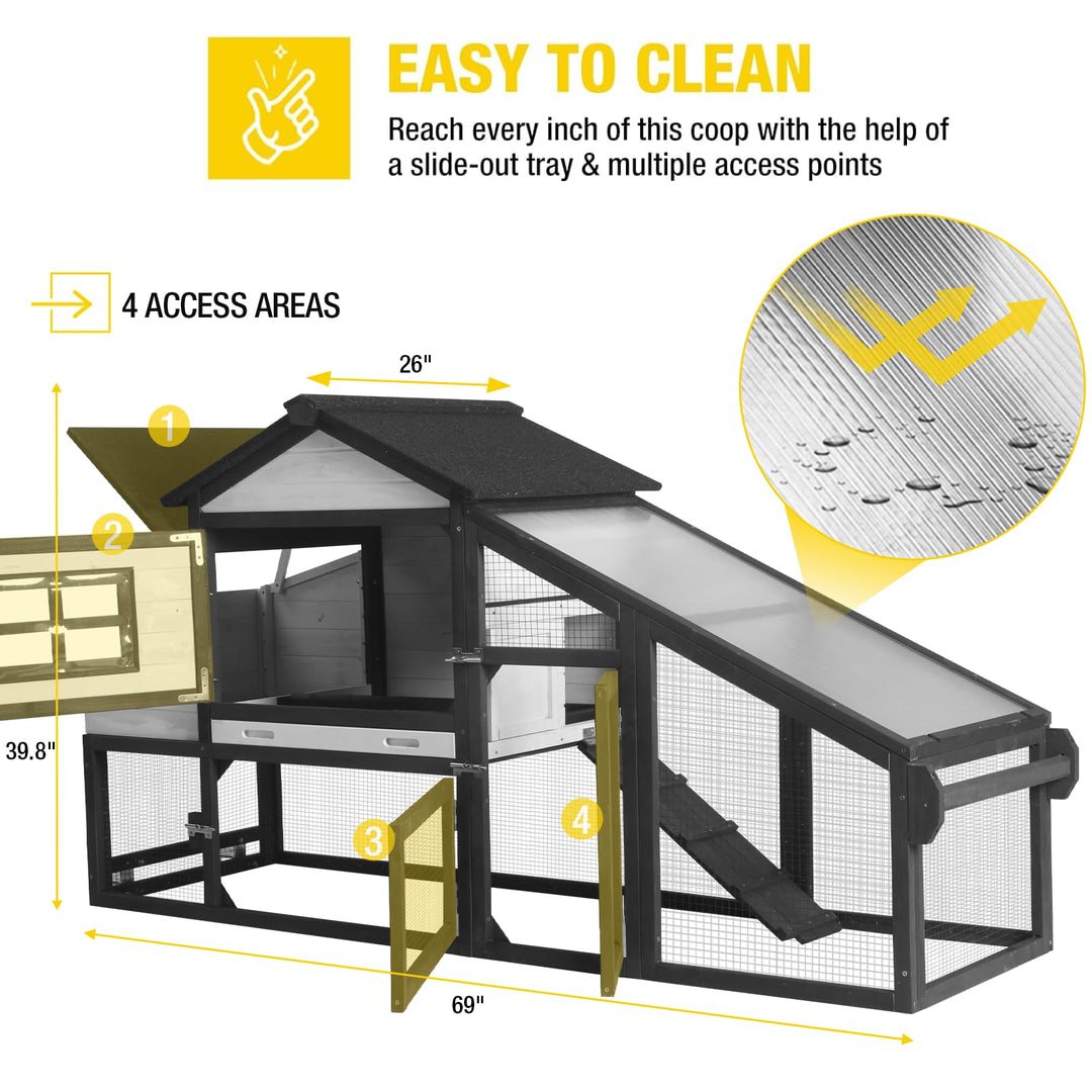 MEDEHOO 69“ Chicken Coop Mobile Hen Coop Large Poultry Cage with Wheels Outdoor