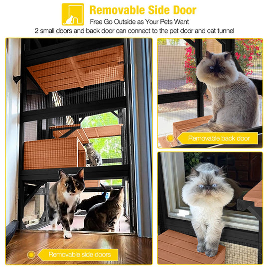 MEDEHOO 70"H Catio Outdoor Cat Enclosure Large Cat House for Mulitiple Cats Walk in Cat Cage with Tarp Roof