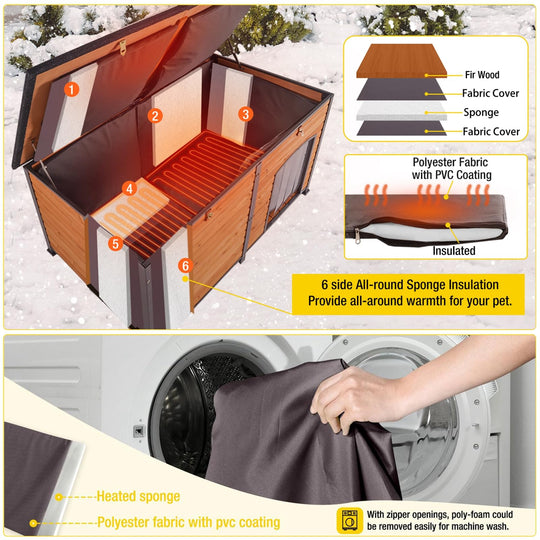 MEDEHOO AIR63/64-IN-HP Extra Large Heated Dog House with Adjustable Heating Pad for Outdoor Winter