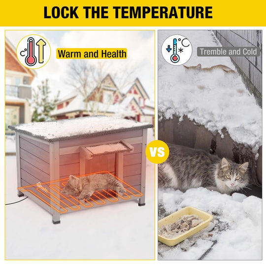 MEDEHOO AIR12-IN-HP Outdoor Heated Cat House with Heated Pad & Insulated Liner, Weatherproof Insulated Feral Cat Shelter for Winter