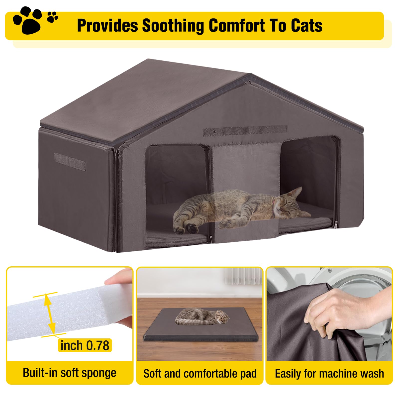 Cozy Wooden Heated Cat House with Insulation, Heating Pad