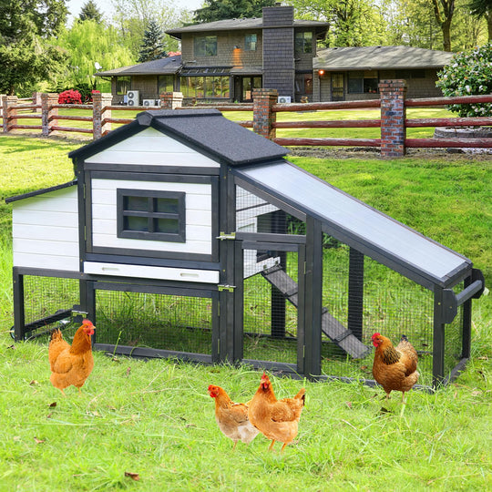 MEDEHOO 69“ Chicken Coop Mobile Hen Coop Large Poultry Cage with Wheels Outdoor