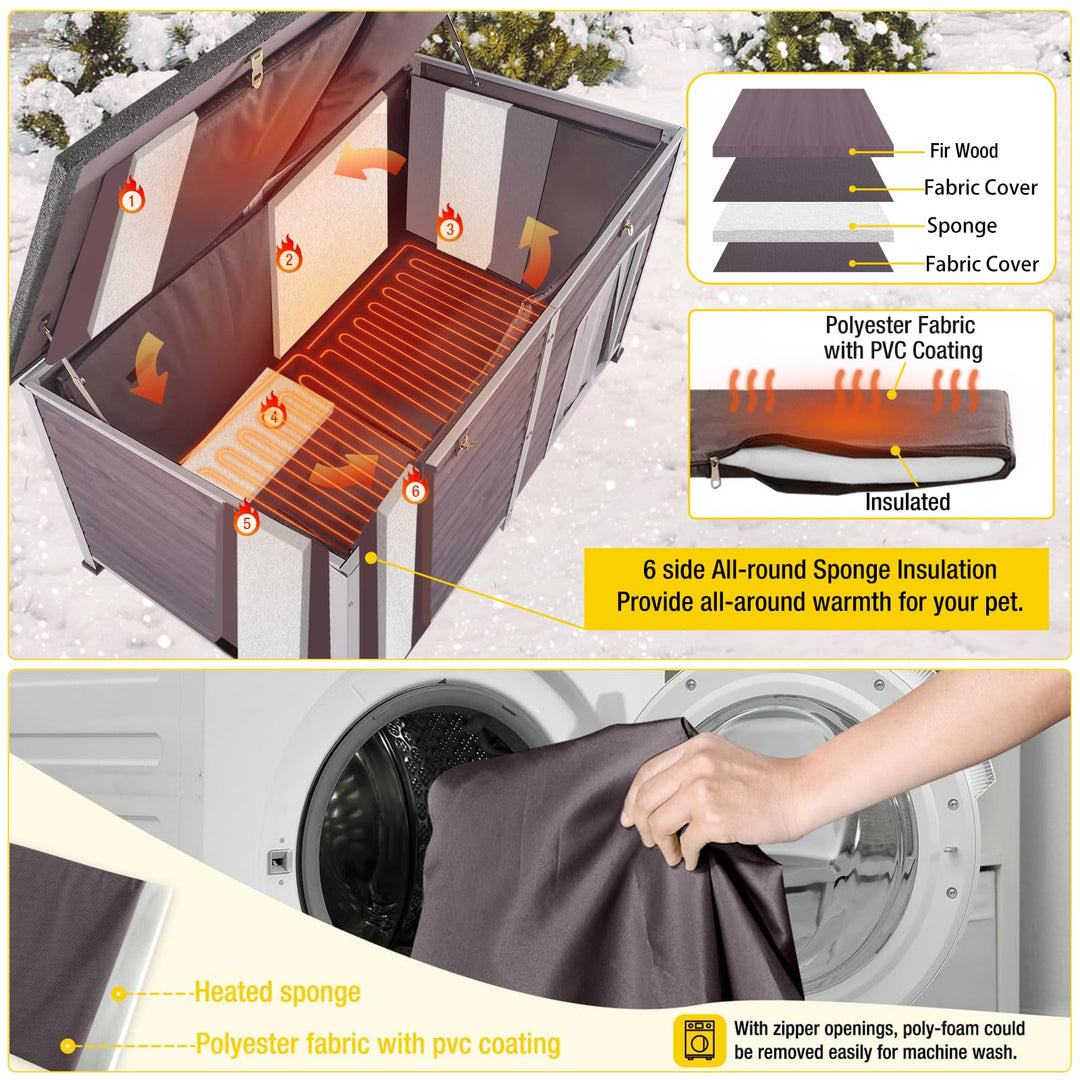MEDEHOO AIR63/64-IN-HP Extra Large Heated Dog House with Adjustable Heating Pad for Outdoor Winter
