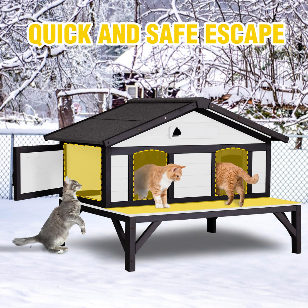 MEDEHOO AIR92-IN-HP Wooden Heated Cat House with Insulated Liner for Winter Outdoor