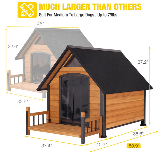 MEDEHOO AIR80-L-IN-HP Heated Dog House Outdoor 50.9" Large Dog Kennel with Metal Frame Insulated Indoor Dog Cage for Small Medium Large Dogs with Heater and Insulated Liner